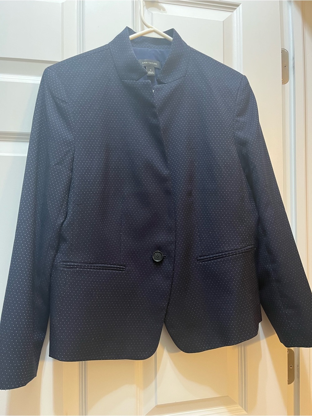 Ann Taylor Navy Microdot Single-Button Blazer
